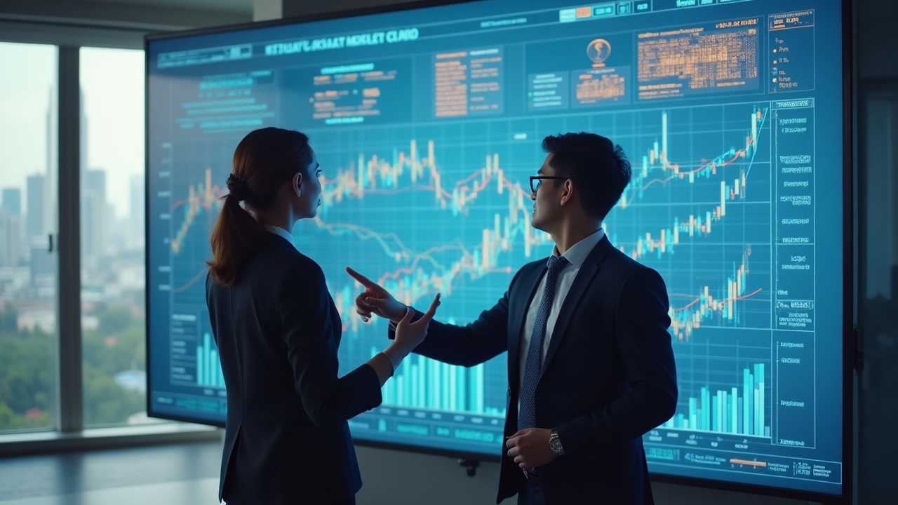 Business professionals analyzing Malaysian market data and creating strategic plans