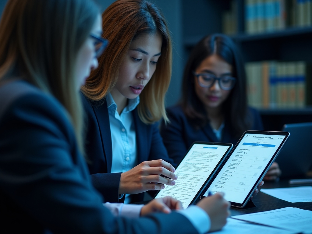 Consultants reviewing Malaysian regulatory documents and compliance requirements